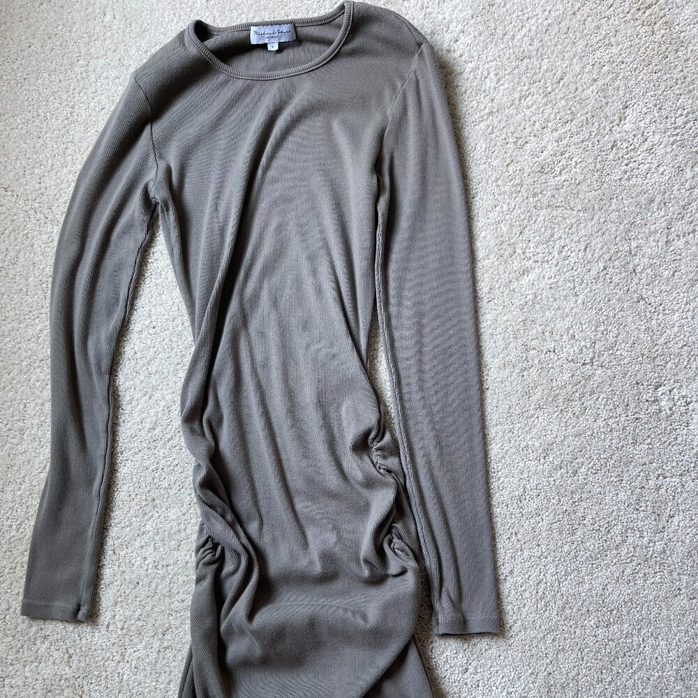 Michael Stars Gray Body Con Cotton Blend Dress Ribbed Size Small